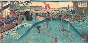 Yoshitoshi: Dan-no-ura Sea Battle between the Minamoto and Taira (Genpei Dannoura daiggassen no zu)