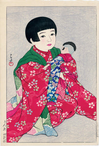 Hasui: Young girl with Doll