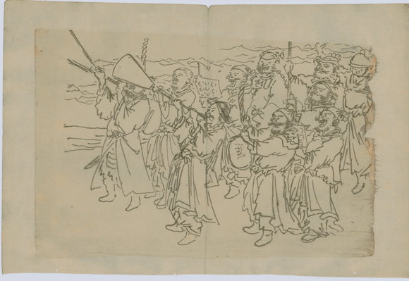 Kawanabe Kyōsai: Drawing: Marching of Chinese music band