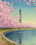 Hasui: The Washington Monument on the Potomac River. (Sold)