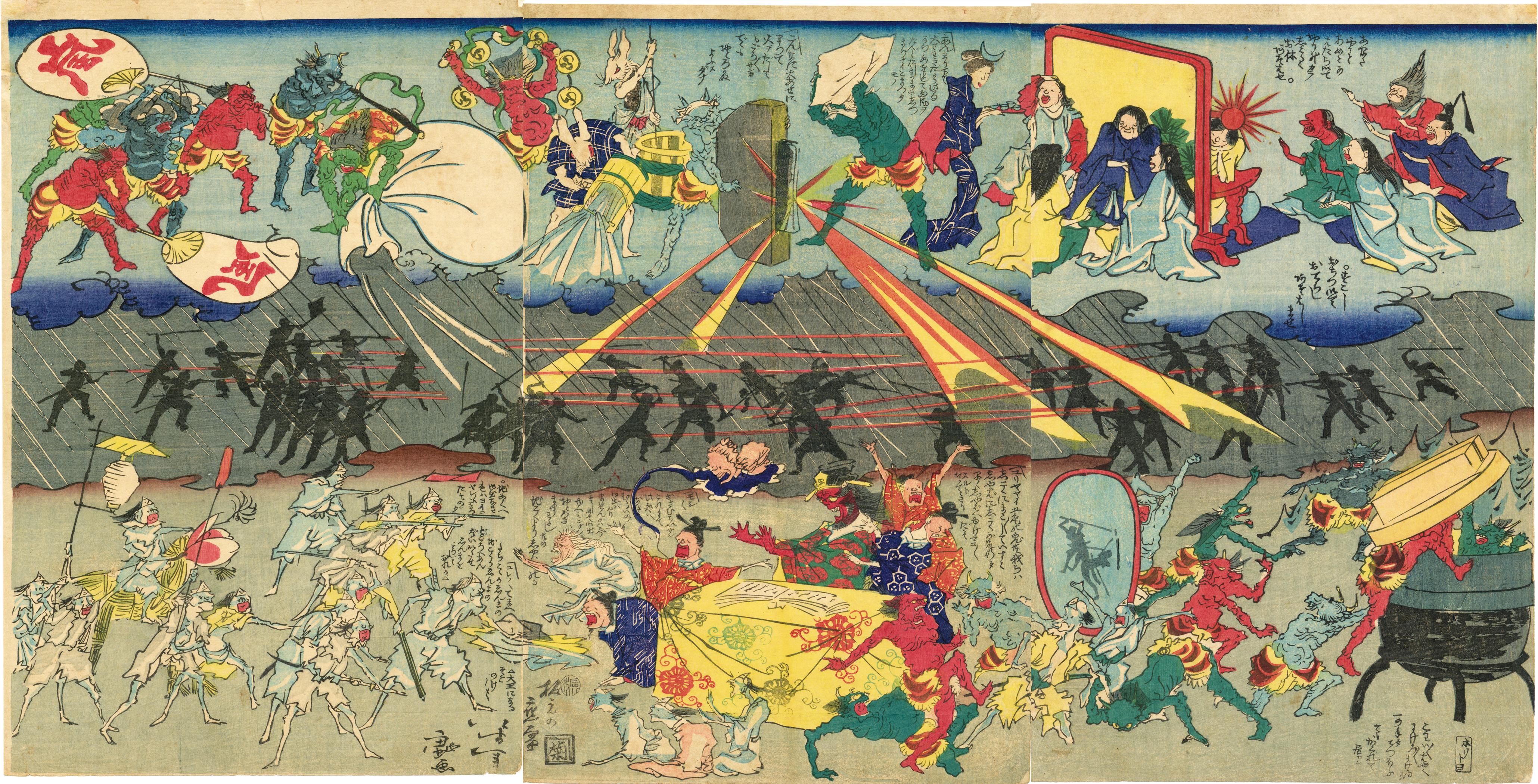 英一蝶による浮世絵「Horse and yakko excited by child's kite」