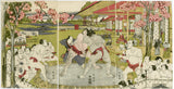 Katsukawa Shun'ei: Onogawa grapples with Tokoyama at a rehearsal for a command performance before the shogun. The condition of this print is flawless.
