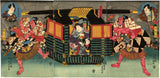 Kunisada: Triptych of actors and palanquin