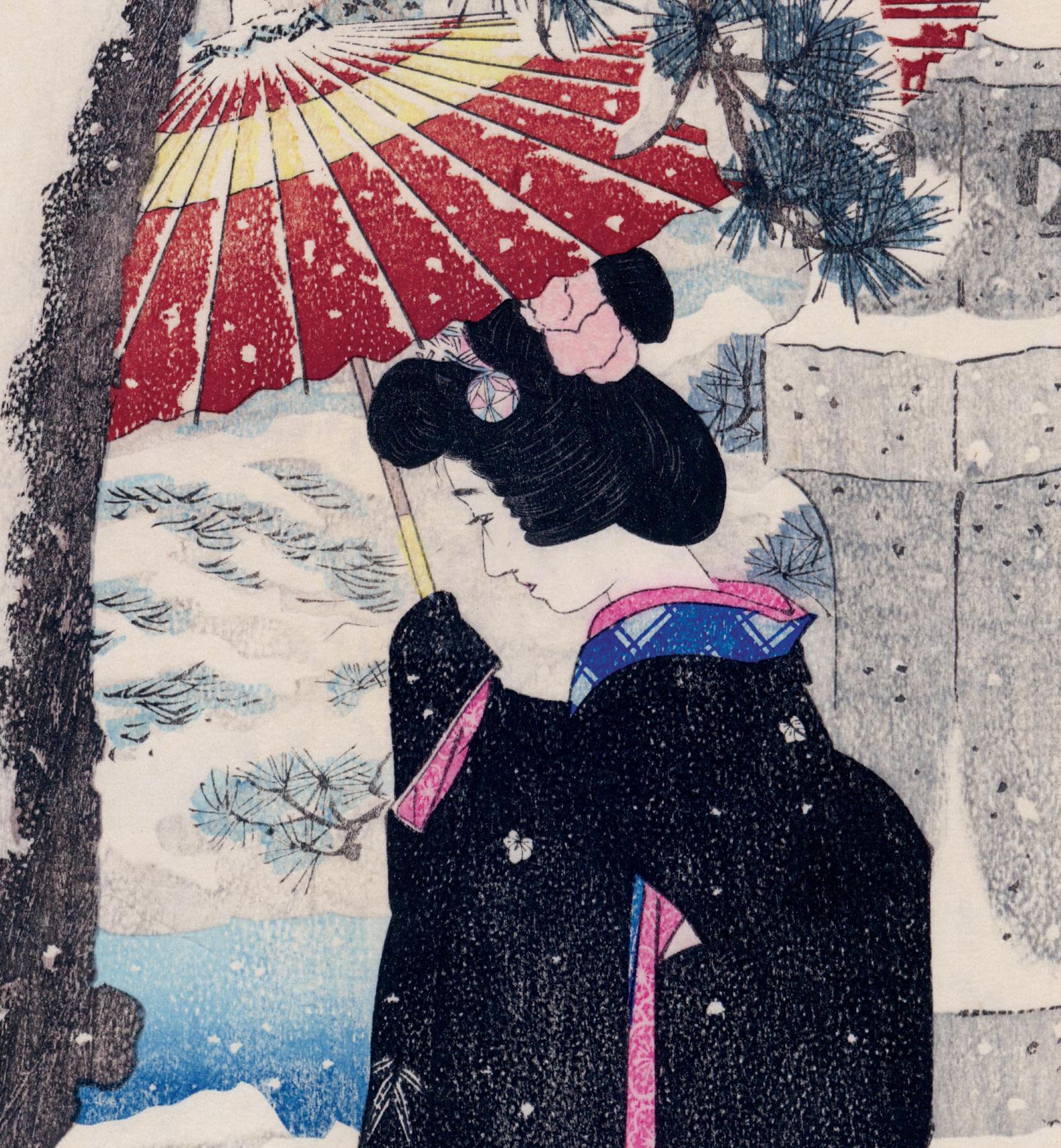 伊東深水：神社の雪（初の雪）（販売） – Egenolf Gallery Japanese Prints