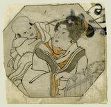Kuniyoshi: Small drawing of girl with baby (Sold)