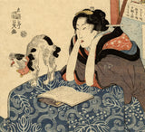 Kunisada: Reading Beauty and Stretching Cat (Sold)