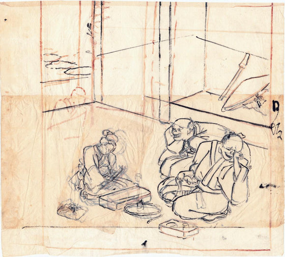 Kuniyoshi: Preparatory drawing of a woman handling a knife