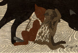 Saitō Kiyoshi: Black Cat and Kittens (Sold)