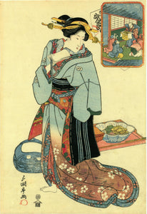 Utagawa Sadakage I: A woman at a restaurant