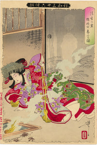 Yoshitoshi: The beautiful Sakurahime is disturbed by the ghost of Seigen, who loved her to the point of obsession.