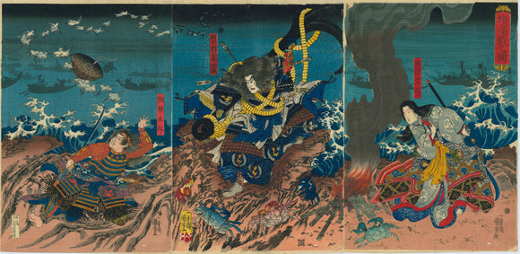 Kuniyoshi: Taira Tomomori prepares to jump into the sea