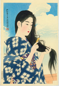 Itō Shinsui: Washing the Hair (Araigami) from the “Second Series of Modern Beauties”. With a limited edition seal, verso.