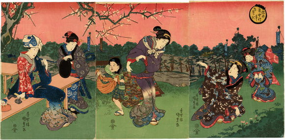 Kunisada: Beauty Triptych of Gathering Herbs