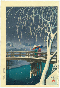 Hasui: Evening Snow, Edo River (Fururu yuki Edogawa)