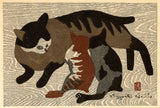 Saitō Kiyoshi: Striped Cat and Kittens (Sold)