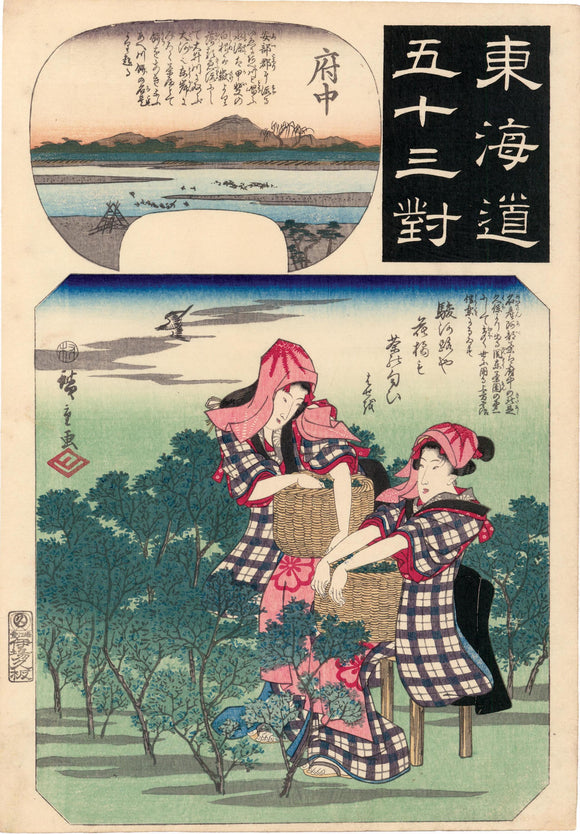 Hiroshige: Station Fuchû, number 20. Gathering Tea
