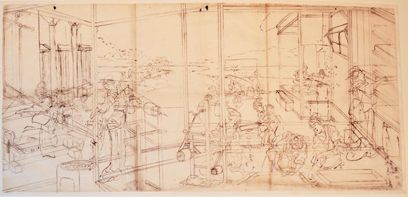 Gōntei Sadahide: Drawing for a silk production triptych