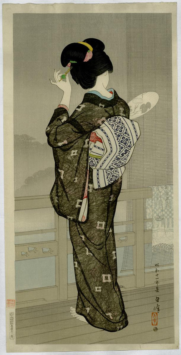 Hirano Hakuhō: Woman in summer kimono at Beppu.