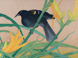 Rakusan: Yellow-winged blackbird and Yellow Daylily (Sold)