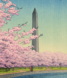 Hasui: The Washington Monument on the Potomac River. (Sold)