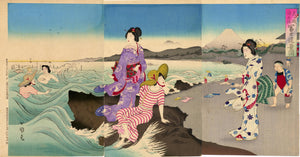 Utagawa Kokunimasa: Enjoying Swimming at the Beach