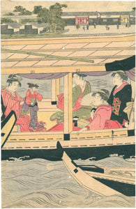 Hosoda Eishi: Beauties on a boating party