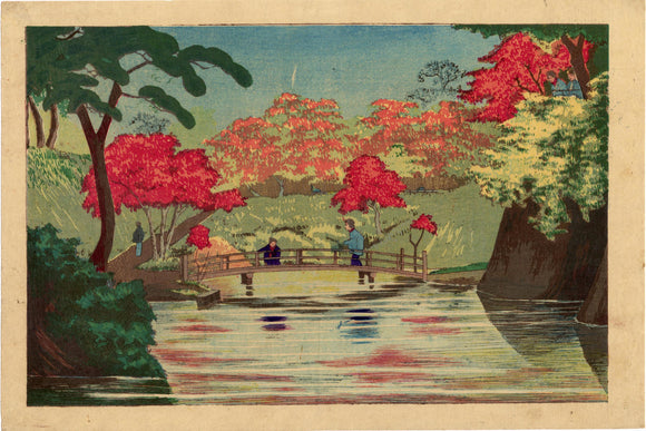 Kiyochika: Red Maples in Takinogawa