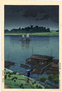 Hasui: Early Summer Rain, Arakawa (Samidare Arakawa)