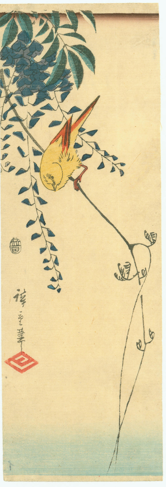Hiroshige: Yellow songbird and Wisteria