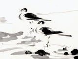 Obata: Sumi-e of two seabirds on the shore. (Sold)