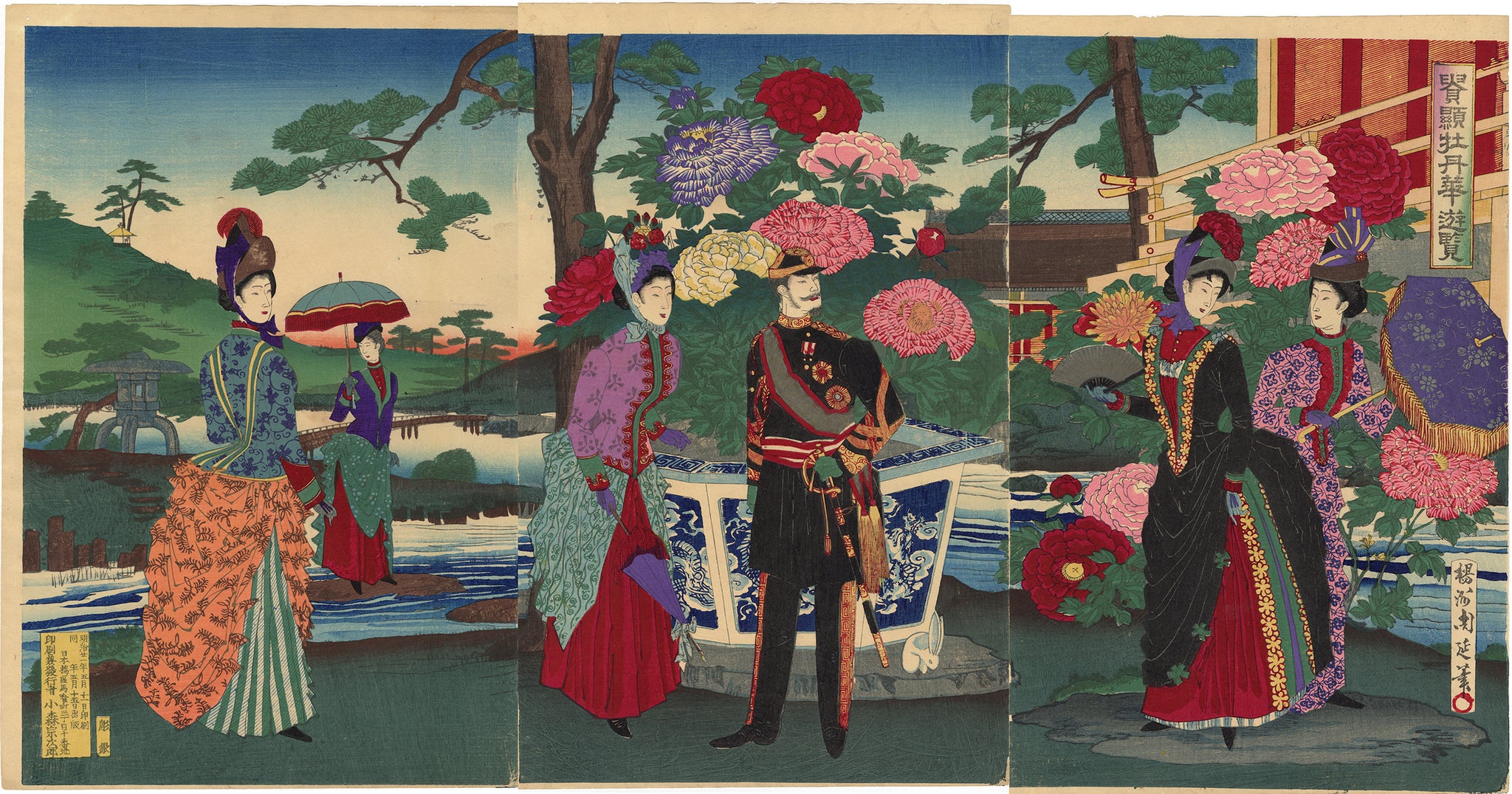 「藤の女神姫　天上芍薬御殿」　Ｓ6号(41×41cm)日本画 近信：明治天皇と皇后の芍薬観賞（売却済み） – Egenolf Gallery