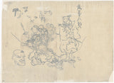 Kuniyoshi 国芳: Original Preparatory Drawing with Lucky Gods in Nikki Danjo Magic Mouse Scene