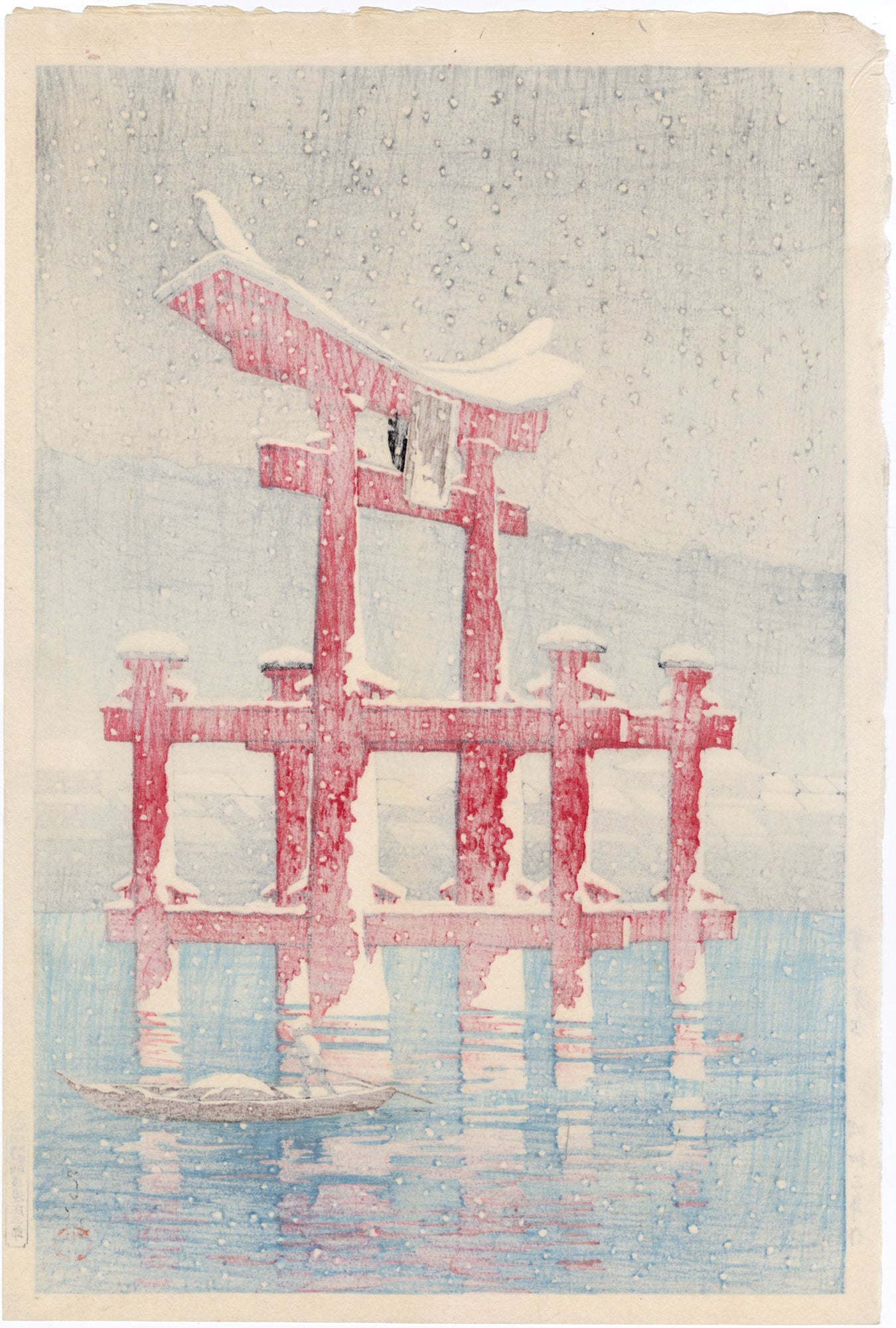 川瀬巴水：宮島の雪雪の宮島（販売済み） – Egenolf Gallery Japanese Prints