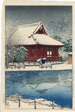 Hasui 巴水: Snow at Shinobazu Benten Shrine 不忍弁天の雪 (Sold)