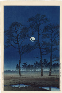 Hasui 巴水: Winter Moon over Toyama Plain 戸山ヶ原 (Sold)