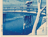Hasui 巴水: Blue Version of Evening Snow, Edo River (Sold)