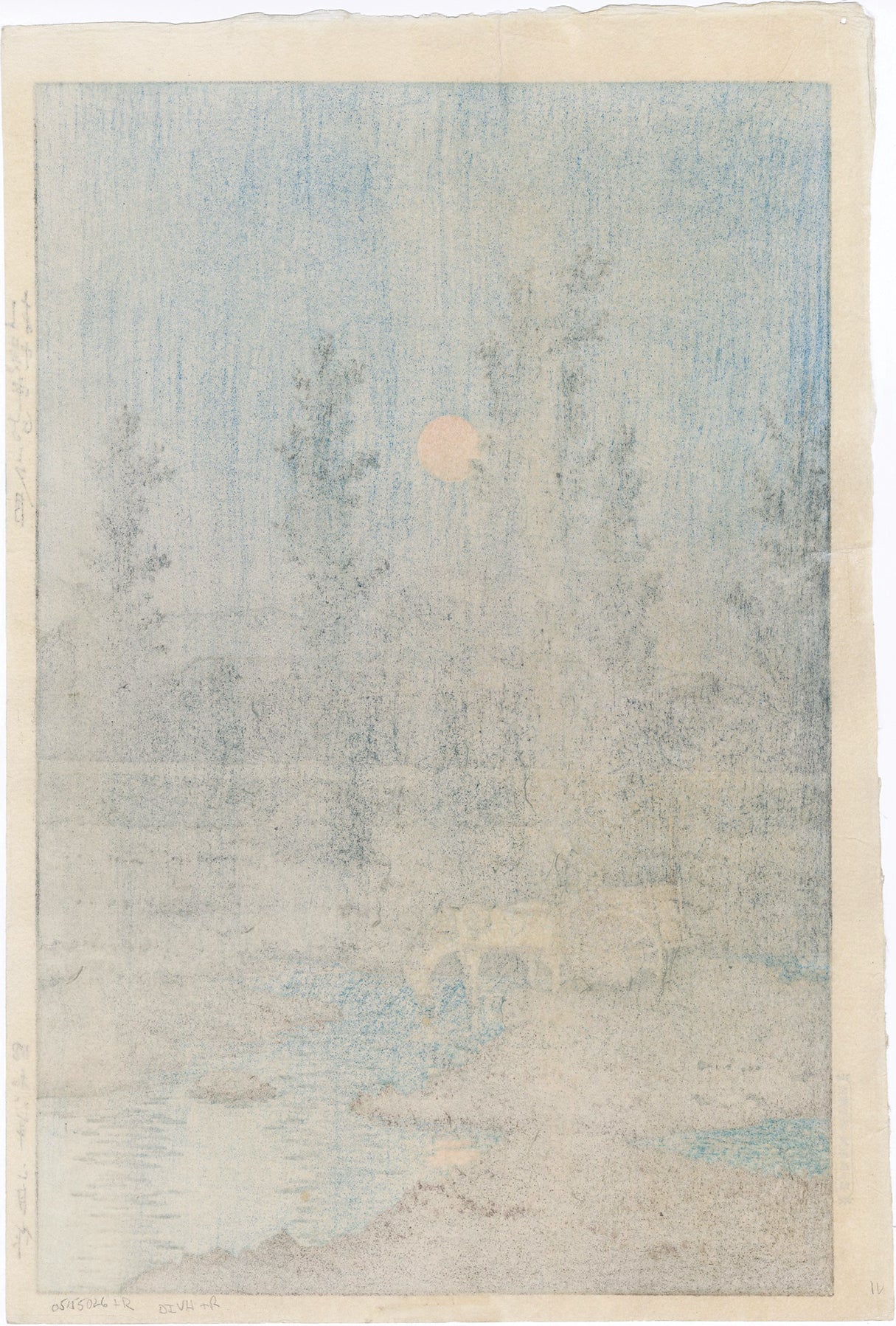 蓮水巴水：札幌中之島の夕月。 Mint 初版 札幌中嶋之夕月 (SOLD