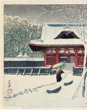 Hasui 巴水:  Snow at Shiba Park, Tokyo  芝公園の雪 (Sold)