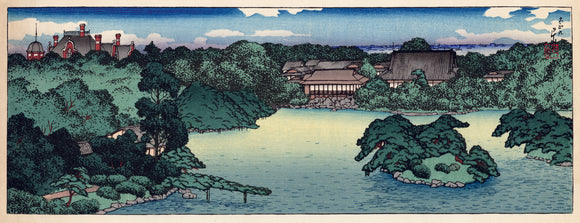 Hasui: Panoramic View of the Daisensui Pond (Daisensui no zenkei) (Sold)