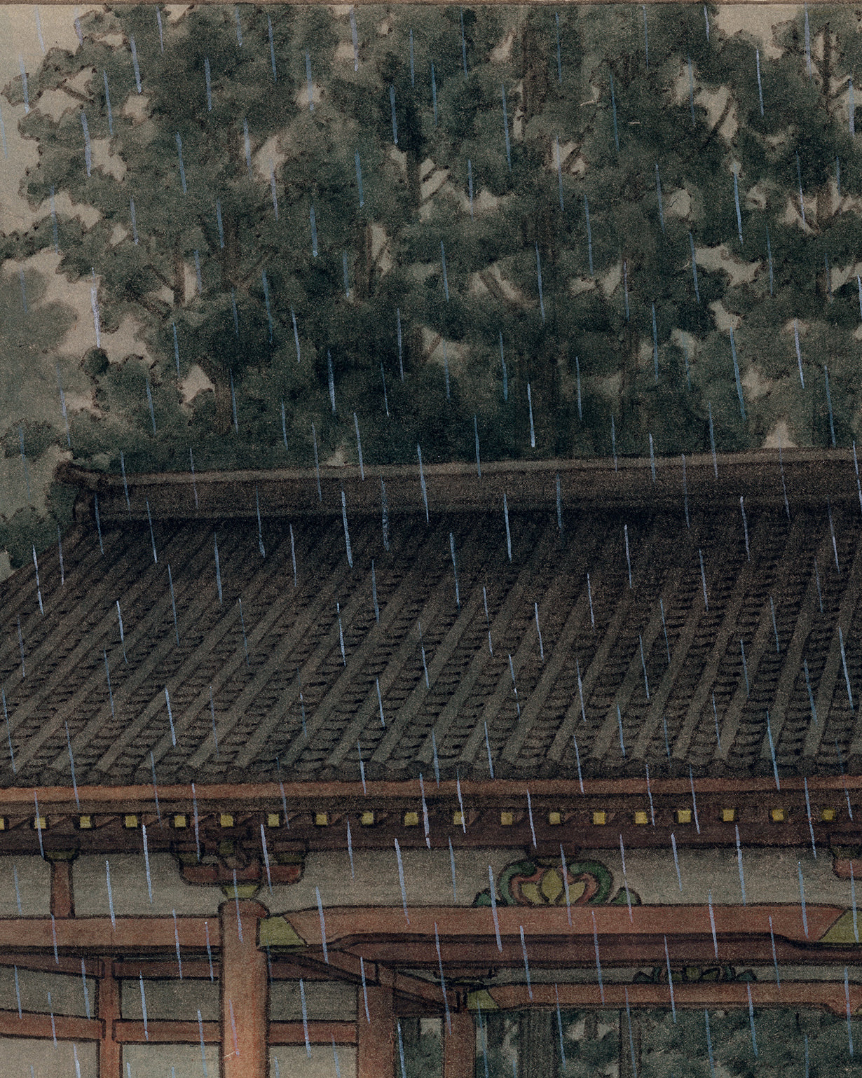 川瀬巴水：雨の中の水彩画坪坂寺（販売） – Egenolf Gallery