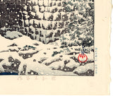 Hasui: Snow at Shin Bridge in Nikko (Sold)
