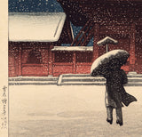 Hasui: Snow at Zojo Temple  雪の増上寺 (Sold)
