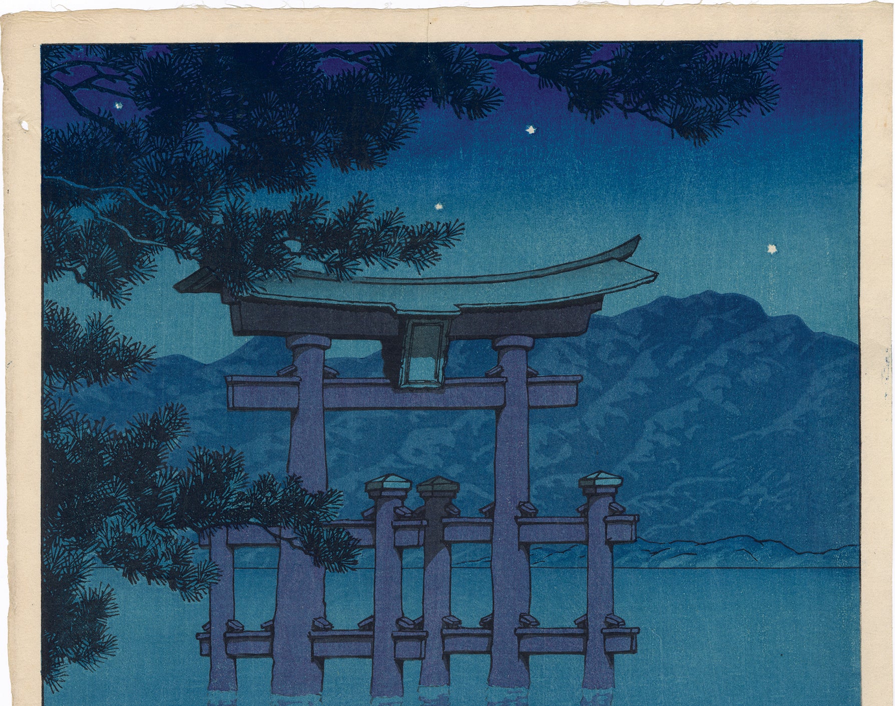 川瀬巴水：スターリットナイト、宮島星月夜（宮島）（販売済み） – Egenolf Gallery Japanese Prints