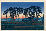 Hasui: Sunset at Ichinokura, Ikegami 池上市の倉（夕陽）(SOLD)