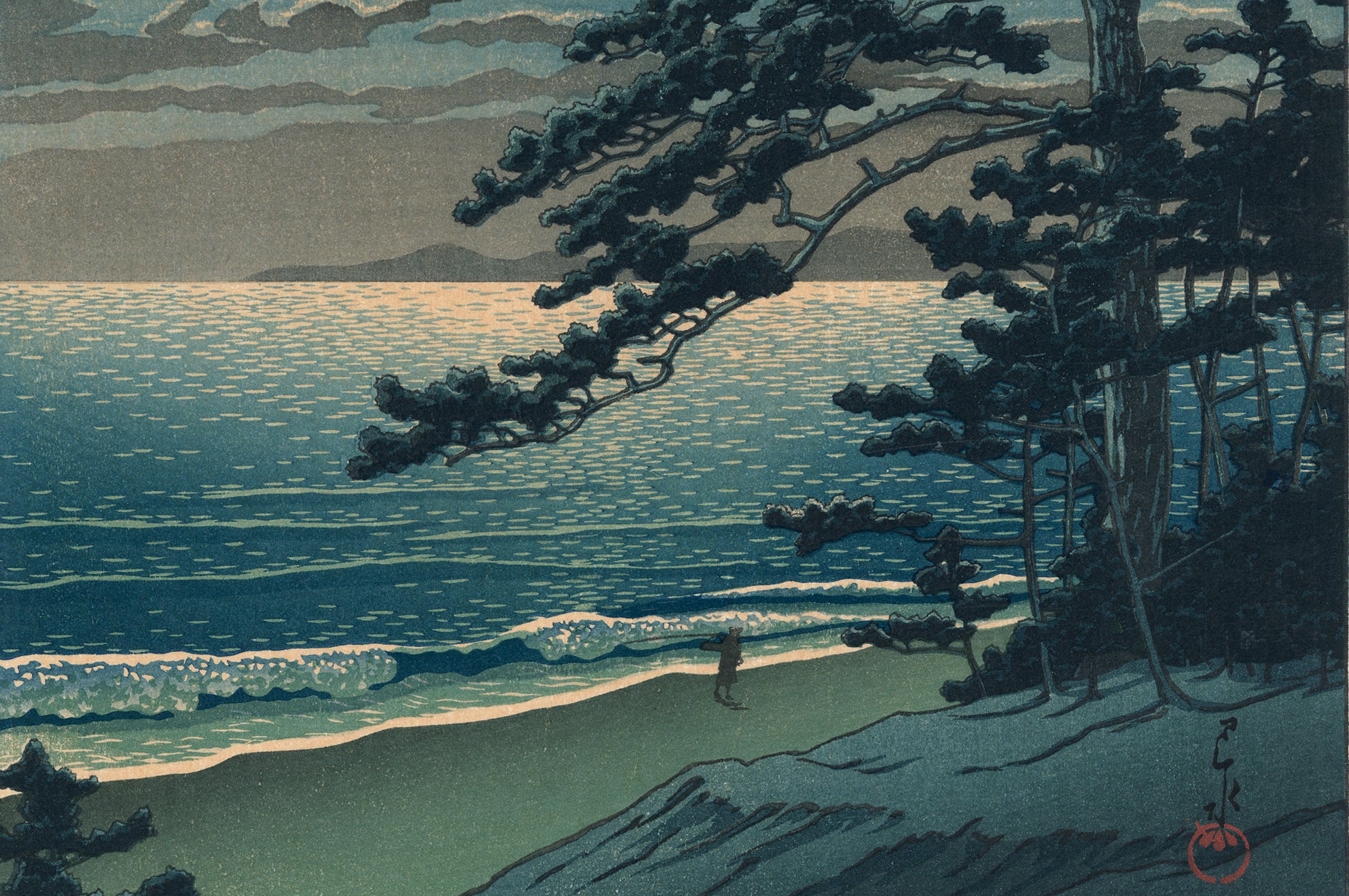 Hasui 川瀬 巴水: Spring Moon, Ninomiya Beach 春の月（二宮海岸) (Sold) – Egenolf Gallery  Japanese Prints