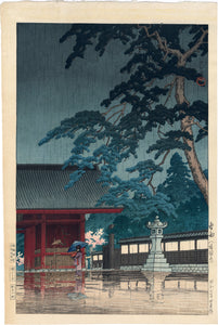 Hasui 川瀬巴水: Spring Rain at the Gokoku Temple 春雨（護国寺 (Sold)
