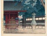 Hasui 川瀬巴水: Spring Rain at the Gokoku Temple 春雨（護国寺 (Sold)