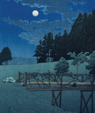 Hasui 巴水 : Moon Over Akebi Bridge (Sold)