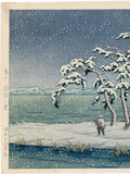 Hasui 巴水: Snow at Hi Marsh, Mito 水戸涸沼の雪 (Sold)