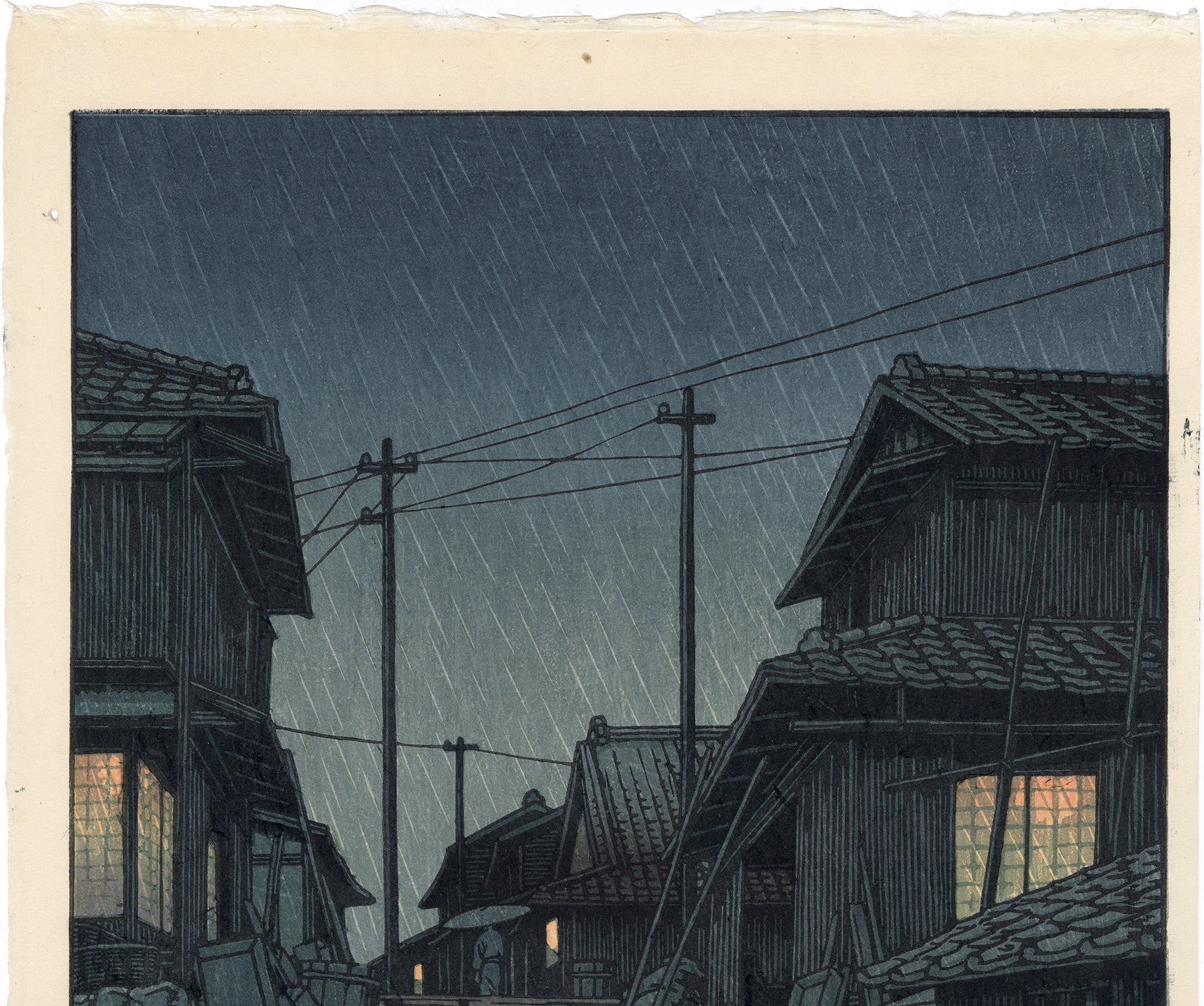 Hasui 巴水: Evening Rain at Kawarago 河原子の夜雨 (Sold